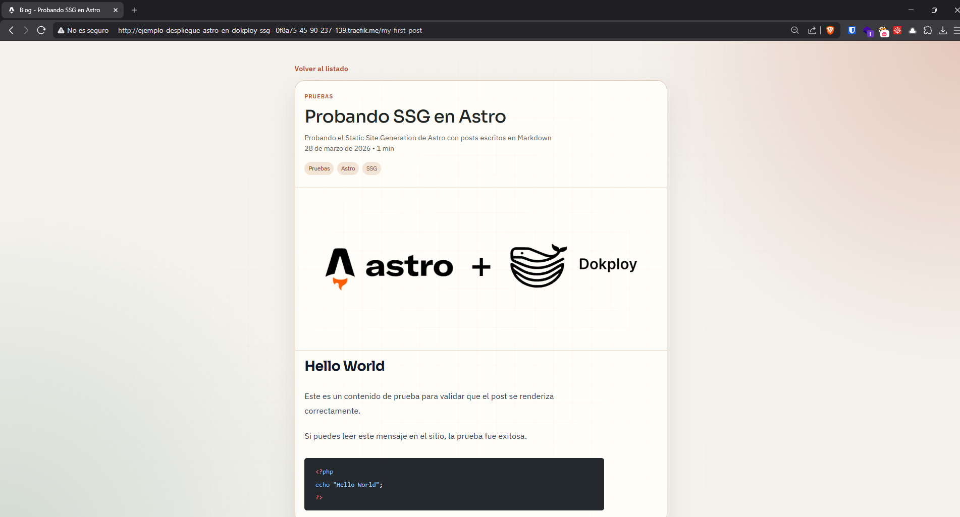 Aplicativo de Astro desplegado con SSG