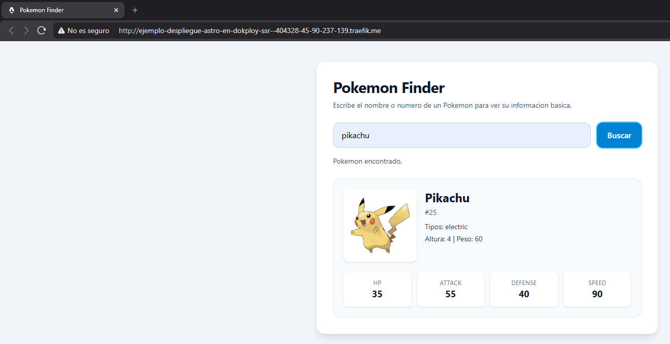 Aplicativo de Astro desplegado con SSR