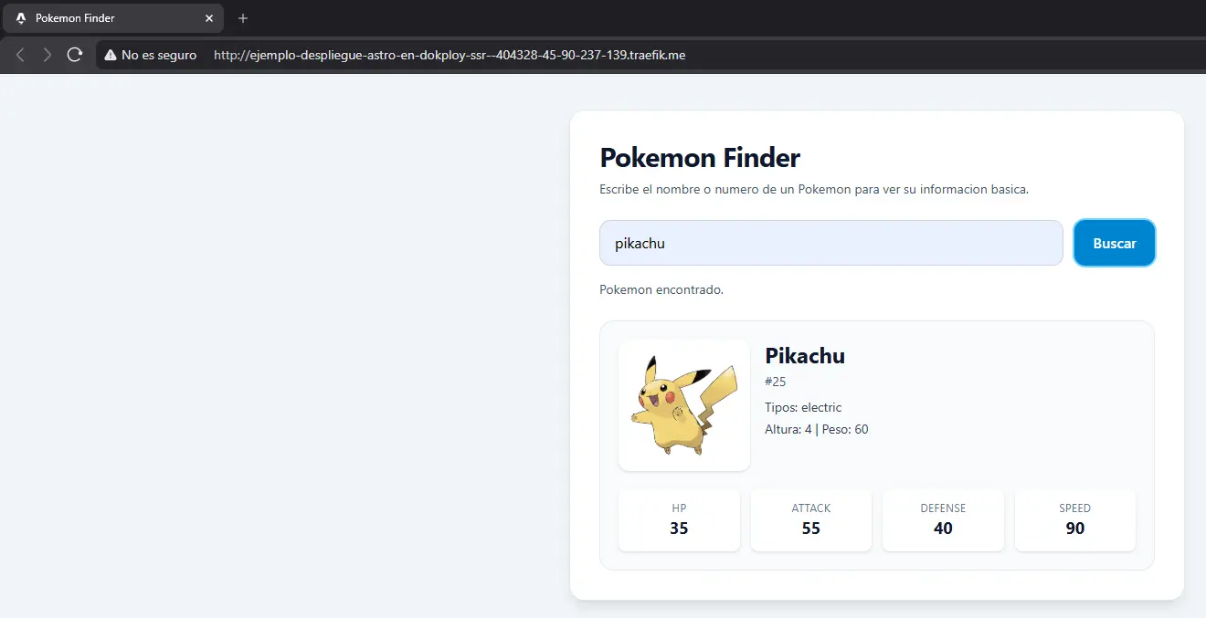 Aplicativo de Astro desplegado con SSR