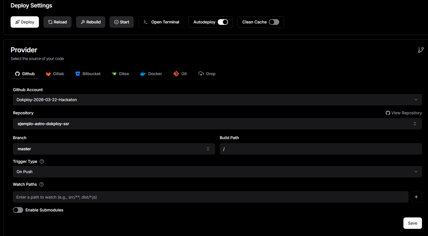 Elegir el provider donde tengamos el proyecto